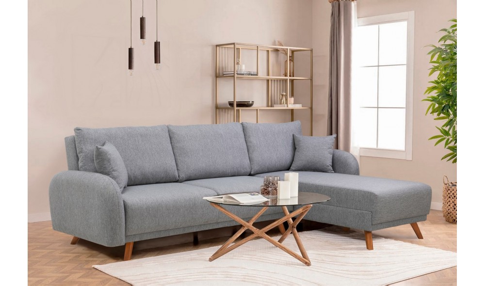 Canapea extensibila de colt, Hera 2 Corner - Gri, 237 x 90 x 185 cm