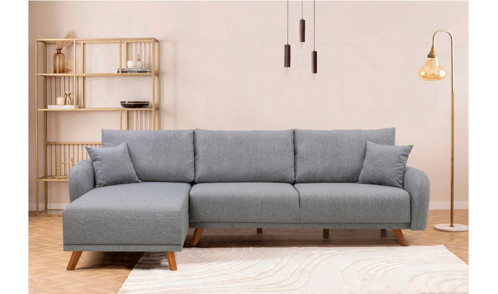 Canapea extensibila de colt, Hera 2 Corner - Gri, 237 x 90 x 185 cm