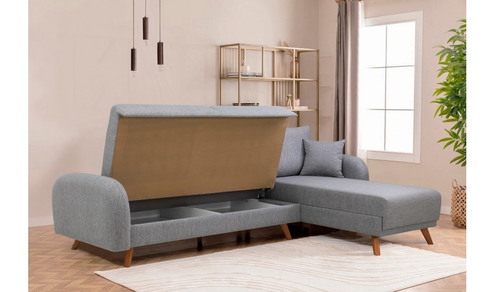 Canapea extensibila de colt, Hera 2 Corner - Gri, 237 x 90 x 185 cm