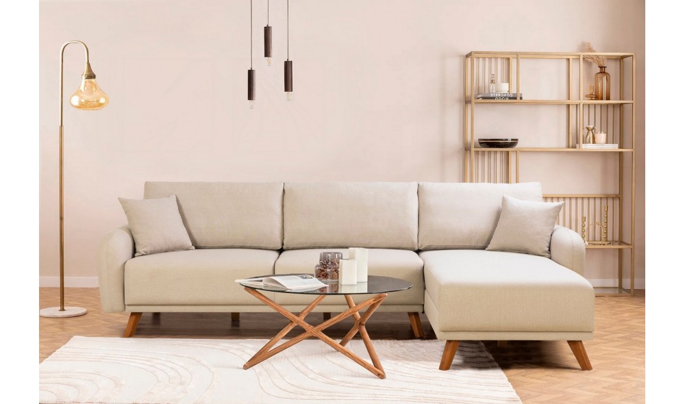 Canapea extensibila de colt, Hera 1 Corner - Crem, 237 x 90 x 185 cm