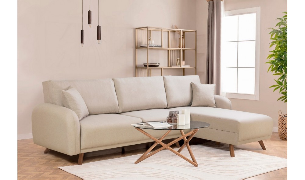 Canapea extensibila de colt, Hera 1 Corner - Crem, 237 x 90 x 185 cm