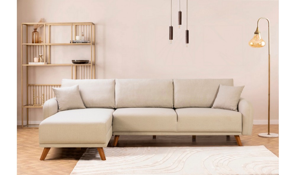 Canapea extensibila de colt, Hera 1 Corner - Crem, 237 x 90 x 185 cm