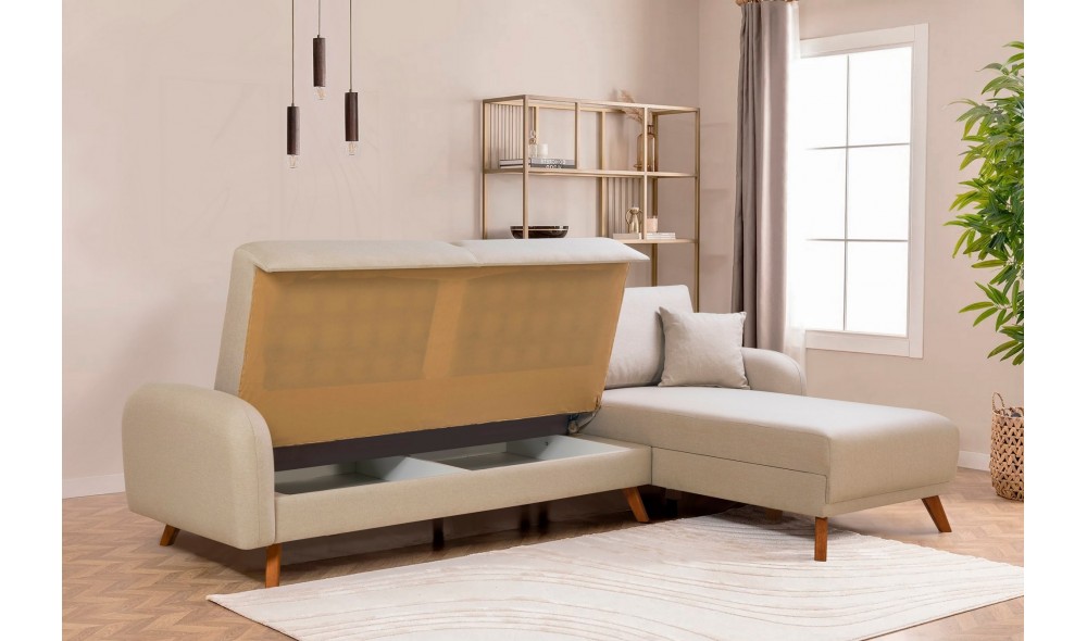 Canapea extensibila de colt, Hera 1 Corner - Crem, 237 x 90 x 185 cm