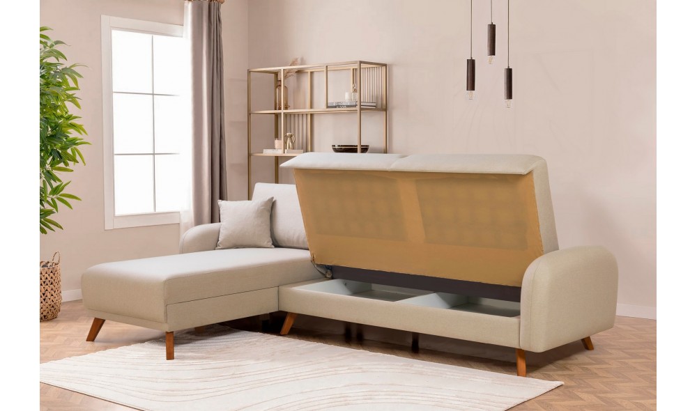 Canapea extensibila de colt, Hera 2 Corner - Crem, 237 x 90 x 185 cm