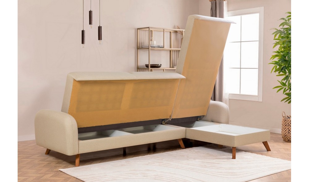 Canapea extensibila de colt, Hera 2 Corner - Crem, 237 x 90 x 185 cm