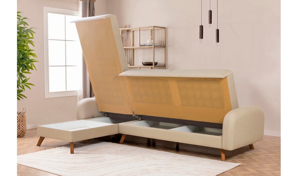 Canapea extensibila de colt, Hera 2 Corner - Crem, 237 x 90 x 185 cm