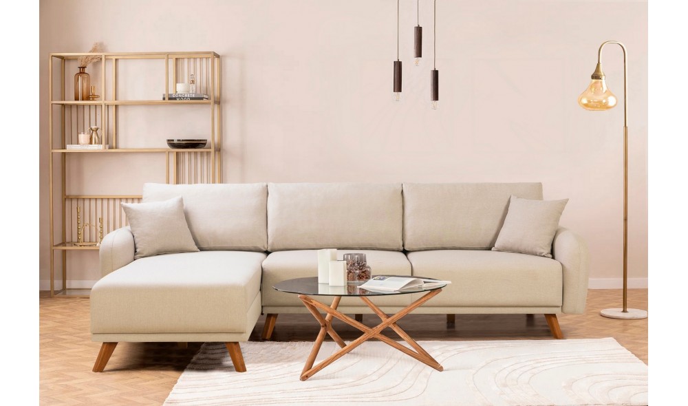 Canapea extensibila de colt, Hera 2 Corner - Crem, 237 x 90 x 185 cm