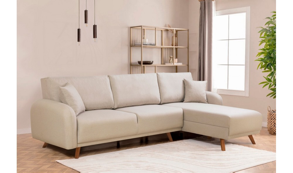 Canapea extensibila de colt, Hera 2 Corner - Crem, 237 x 90 x 185 cm