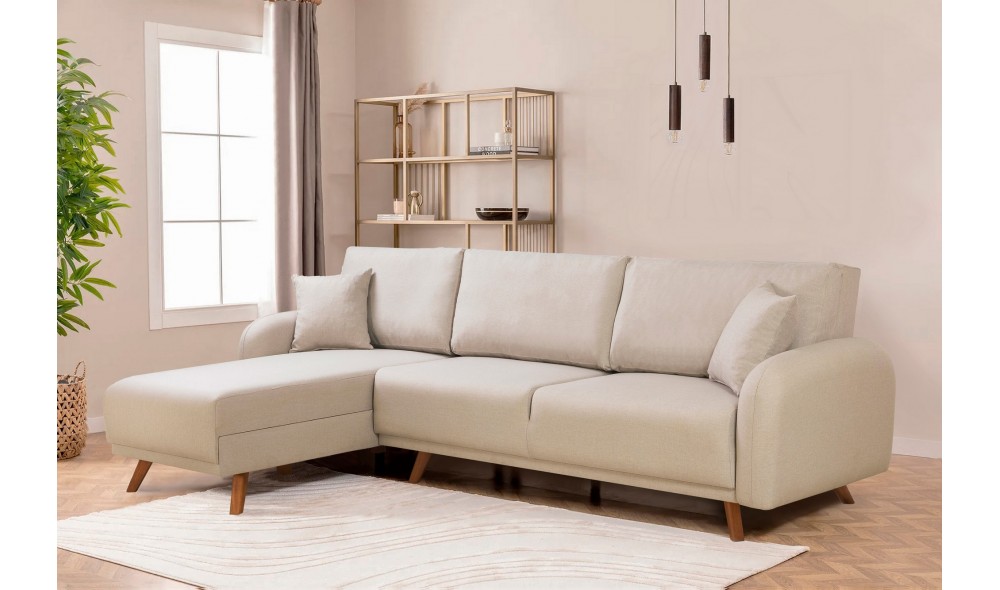 Canapea extensibila de colt, Hera 2 Corner - Crem, 237 x 90 x 185 cm