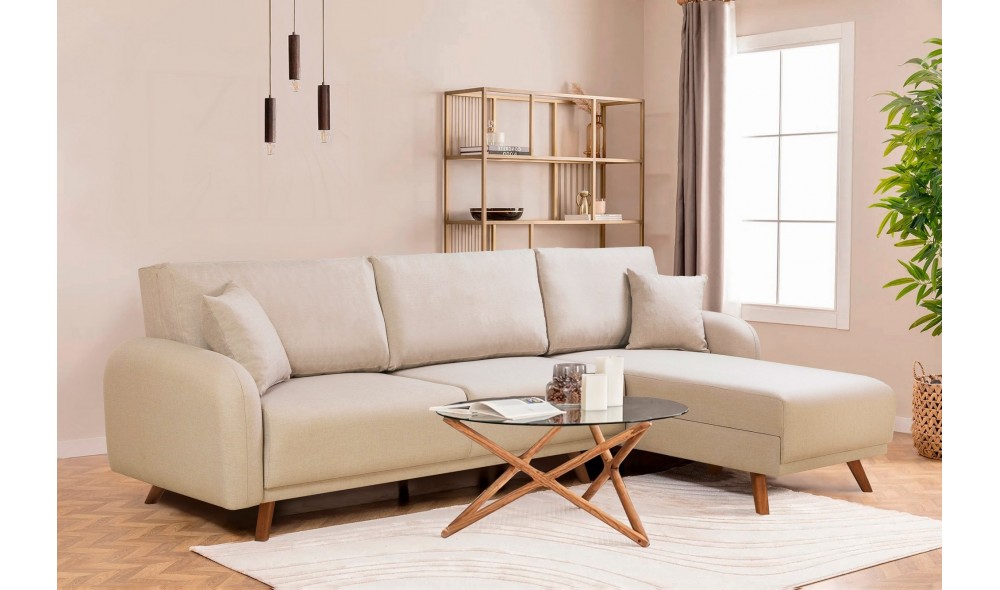 Canapea extensibila de colt, Hera 2 Corner - Crem, 237 x 90 x 185 cm