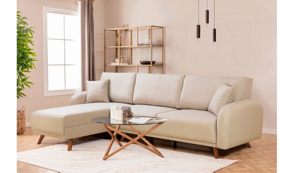 Canapea extensibila de colt, Hera 2 Corner - Crem, 237 x 90 x 185 cm