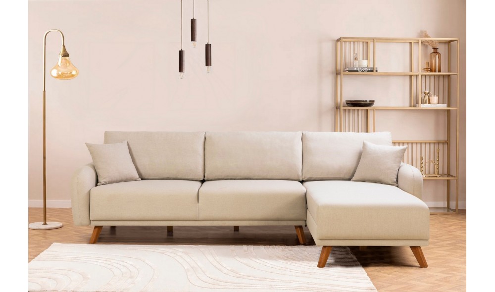 Canapea extensibila de colt, Hera 2 Corner - Crem, 237 x 90 x 185 cm