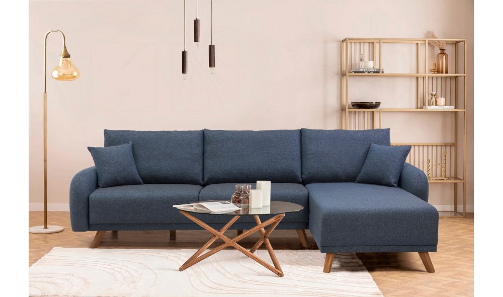 Canapea extensibila de colt, Hera 1 Corner - Albastru inchis, 237 x 90 x 185 cm