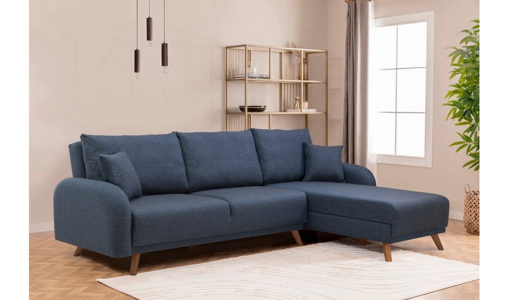 Canapea extensibila de colt, Hera 1 Corner - Albastru inchis, 237 x 90 x 185 cm