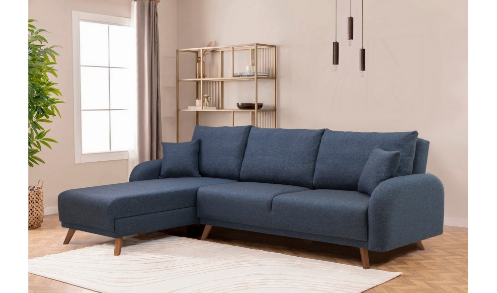 Canapea extensibila de colt, Hera 1 Corner - Albastru inchis, 237 x 90 x 185 cm