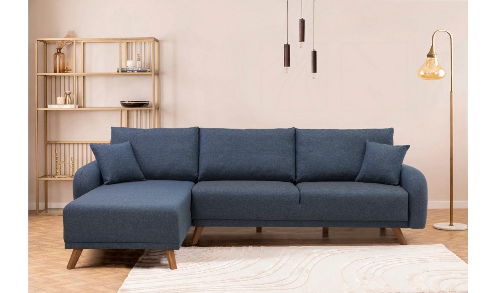 Canapea extensibila de colt, Hera 1 Corner - Albastru inchis, 237 x 90 x 185 cm