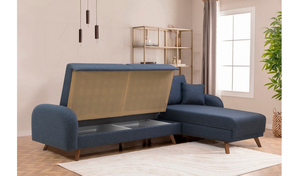 Canapea extensibila de colt, Hera 1 Corner - Albastru inchis, 237 x 90 x 185 cm