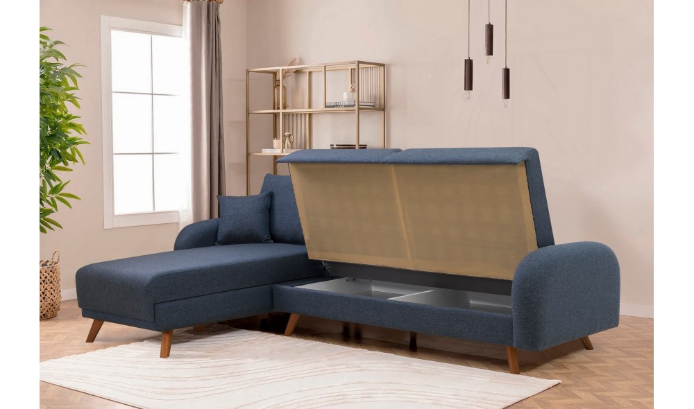 Canapea extensibila de colt, Hera 2 Corner - Albastru inchis, 237 x 90 x 185 cm