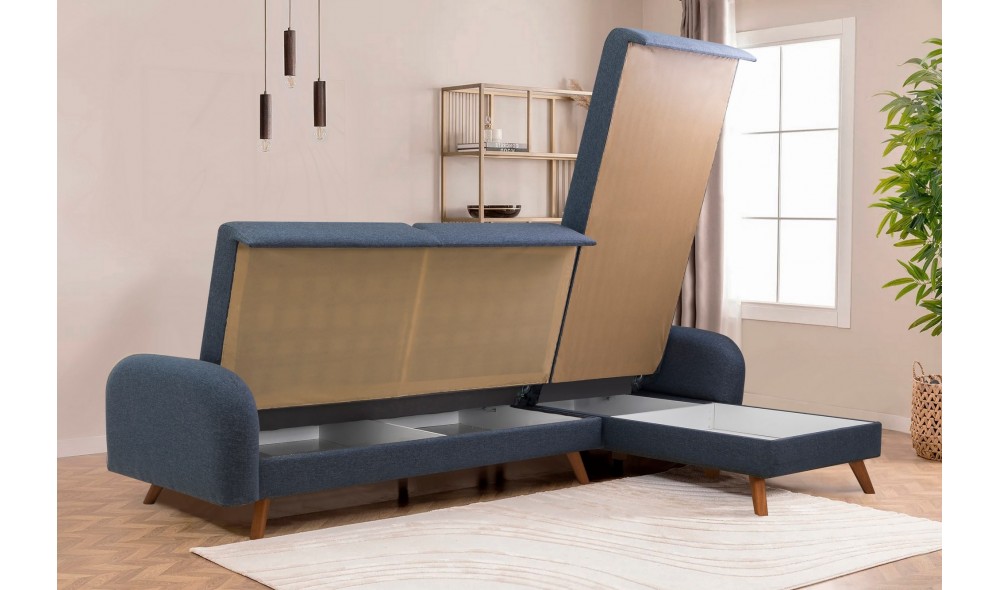 Canapea extensibila de colt, Hera 2 Corner - Albastru inchis, 237 x 90 x 185 cm