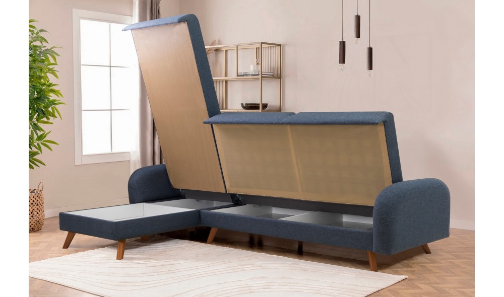 Canapea extensibila de colt, Hera 2 Corner - Albastru inchis, 237 x 90 x 185 cm