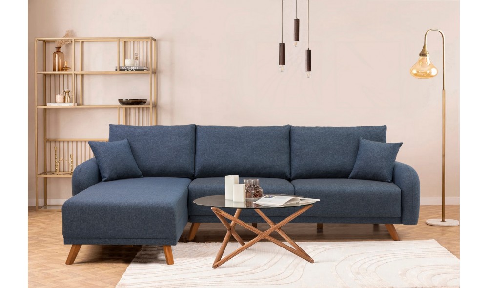 Canapea extensibila de colt, Hera 2 Corner - Albastru inchis, 237 x 90 x 185 cm