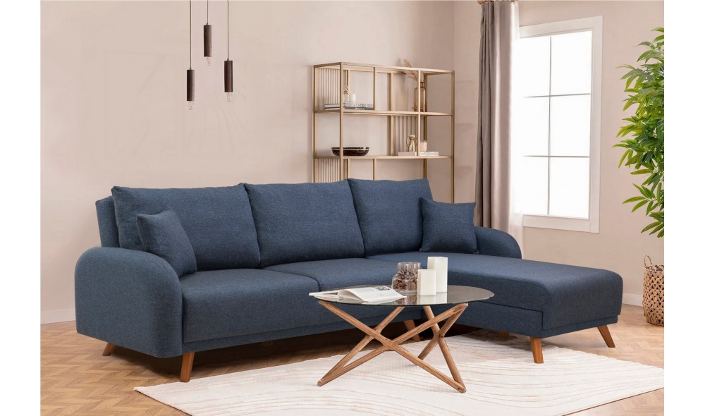 Canapea extensibila de colt, Hera 2 Corner - Albastru inchis, 237 x 90 x 185 cm