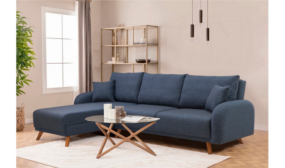 Canapea extensibila de colt, Hera 2 Corner - Albastru inchis, 237 x 90 x 185 cm