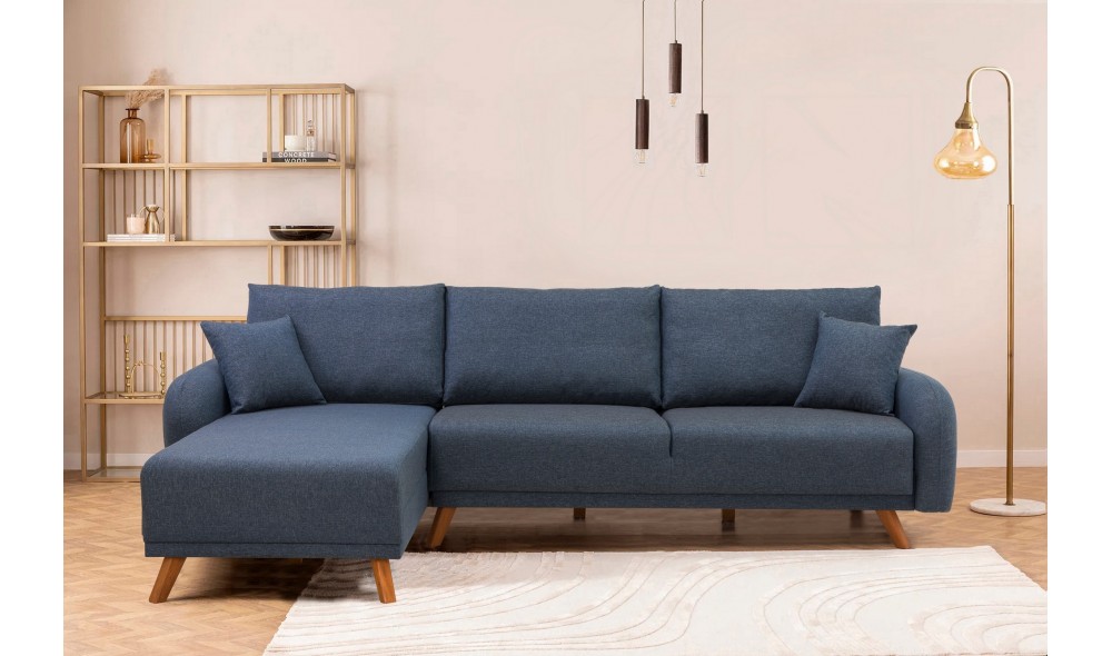 Canapea extensibila de colt, Hera 2 Corner - Albastru inchis, 237 x 90 x 185 cm