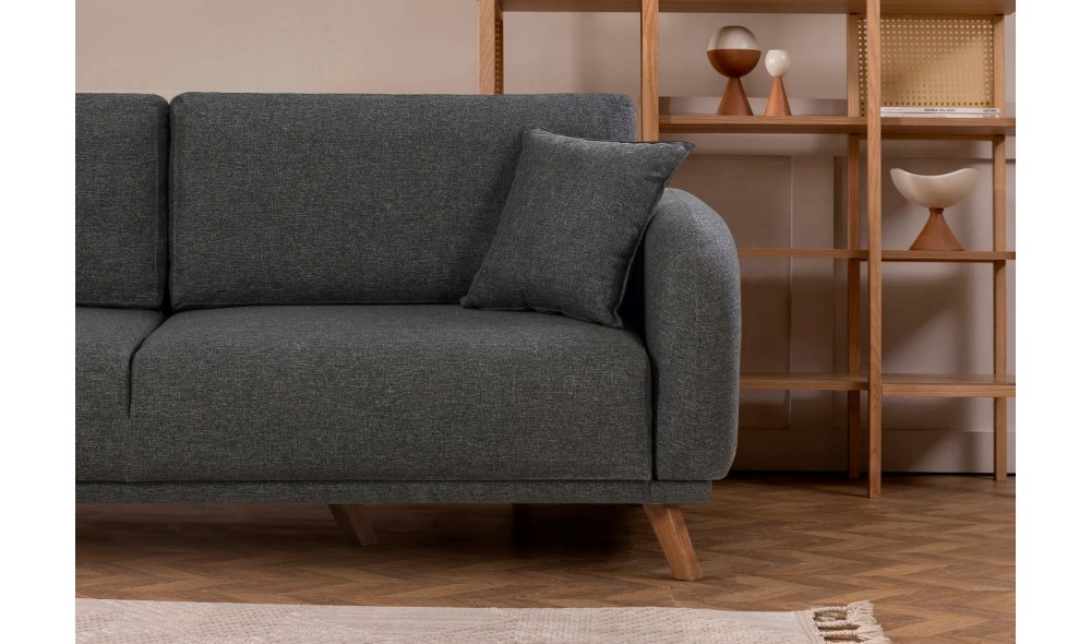 Canapea extensibila cu 3 locuri, Hera - Antracit, 237 x 90 x 98 cm
