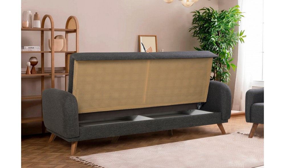 Canapea extensibila cu 3 locuri, Hera - Antracit, 237 x 90 x 98 cm