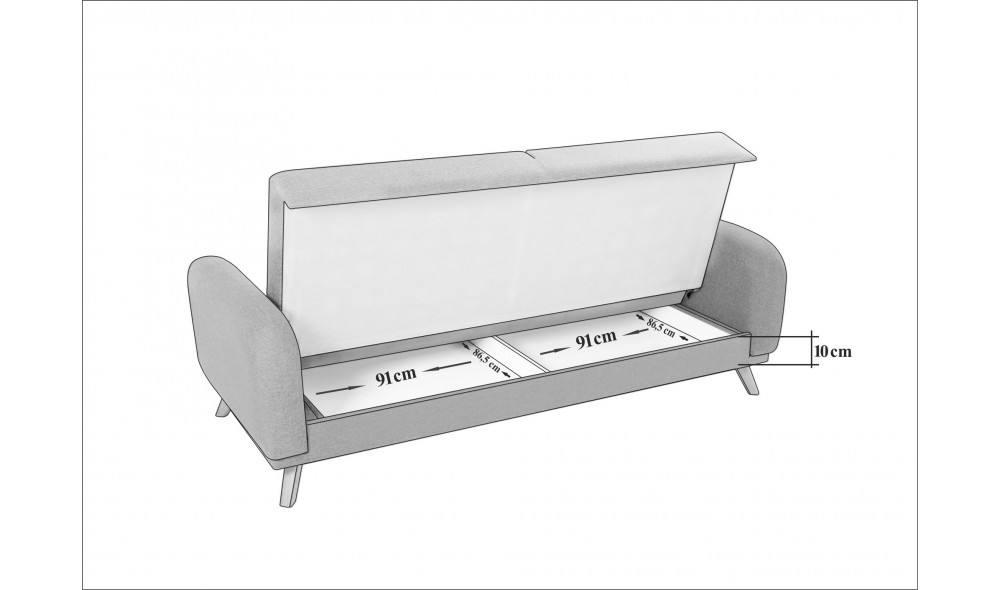 Canapea extensibila cu 3 locuri, Hera - Gri, 237 x 90 x 98 cm