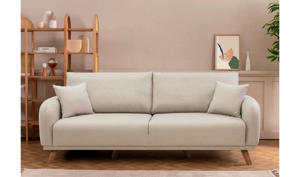 Canapea extensibila cu 3 locuri, Hera - Crema, 237 x 90 x 98 cm