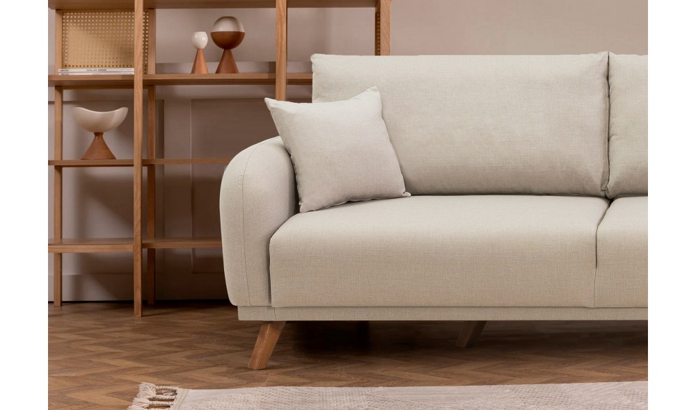 Canapea extensibila cu 3 locuri, Hera - Crema, 237 x 90 x 98 cm