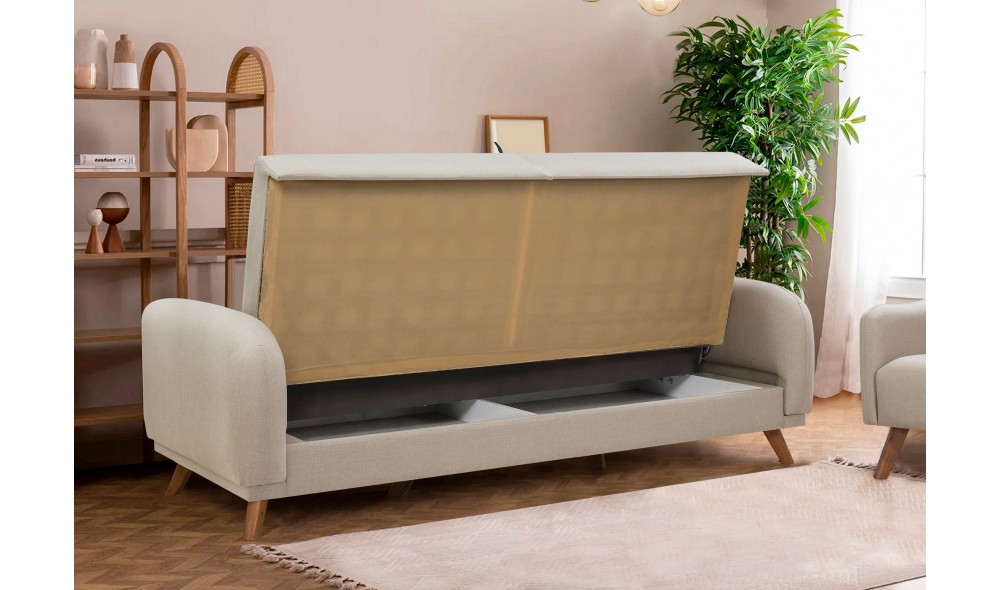 Canapea extensibila cu 3 locuri, Hera - Crema, 237 x 90 x 98 cm