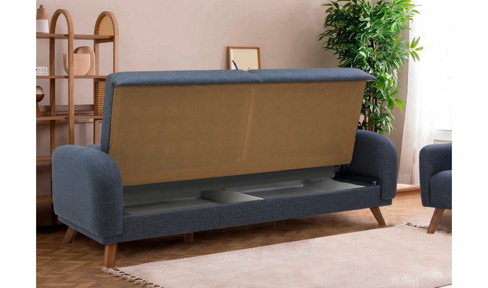 Canapea extensibila cu 3 locuri, Hera - Albastru inchis, 237 x 90 x 98 cm