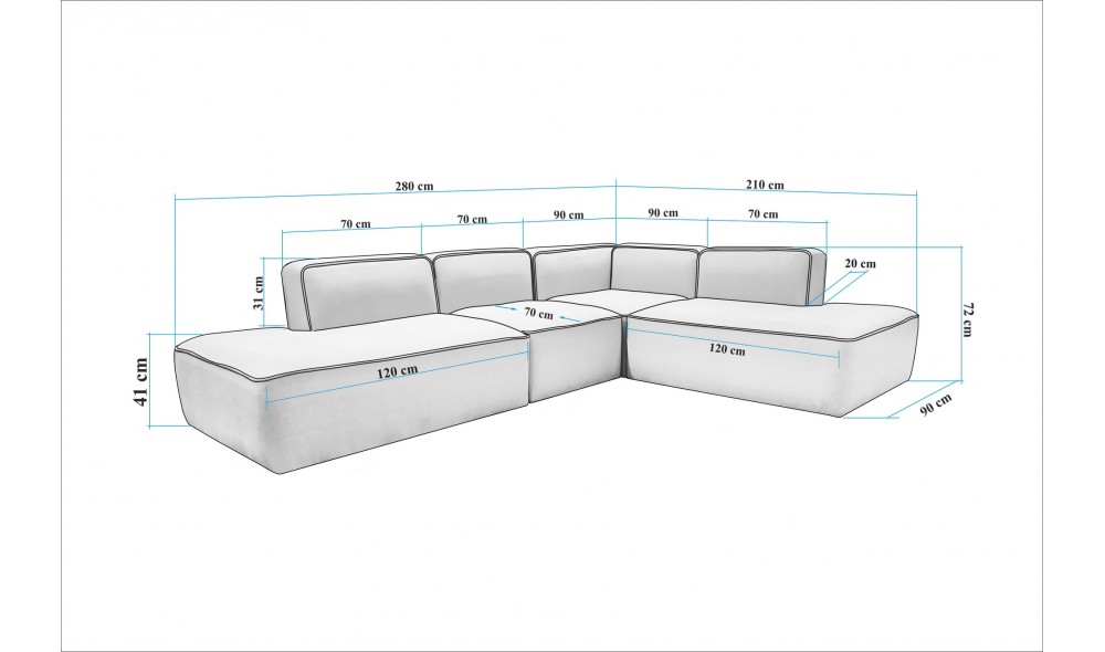 Canapea de coltar, More M (M4-M1-M2-M3) - Crema, 280 x 69 x 90 cm