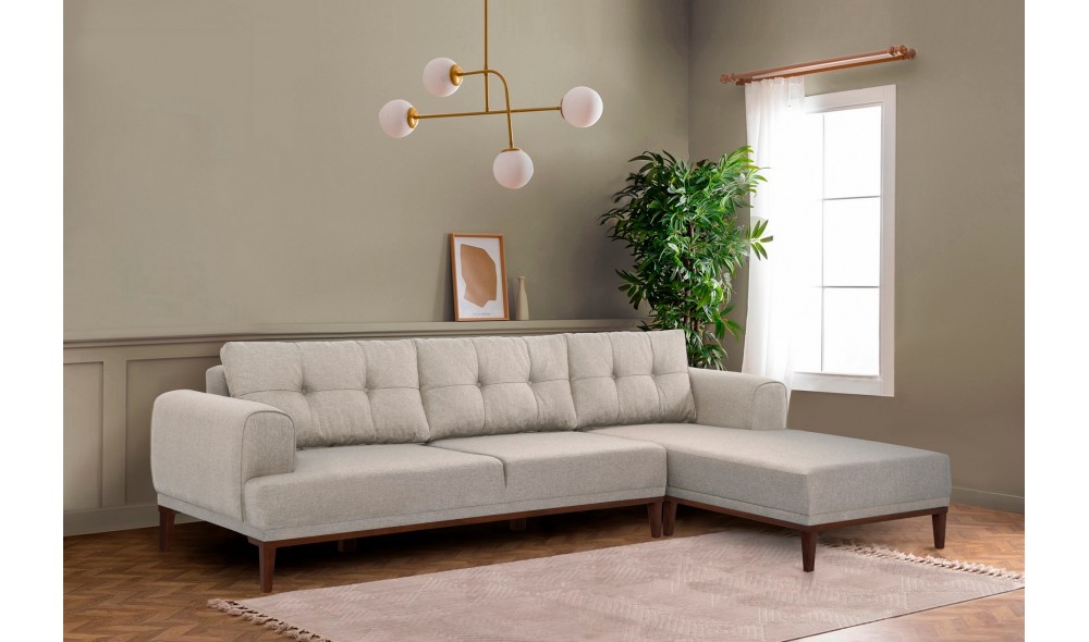 Canapea de coltar, Vina Corner - Crema Nuc, 295 x 82 x 179 cm