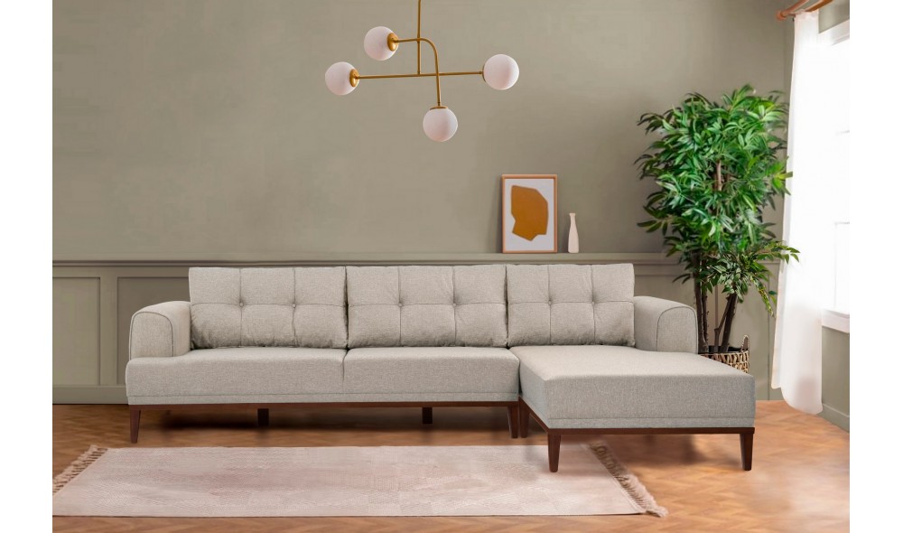 Canapea de coltar, Vina Corner - Crema Nuc, 295 x 82 x 179 cm