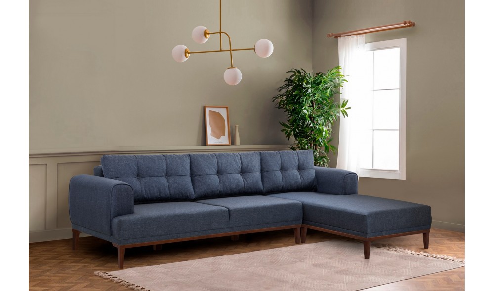 Canapea de coltar, Vina Corner - Albastru inchisNuc, 295 x 82 x 179 cm