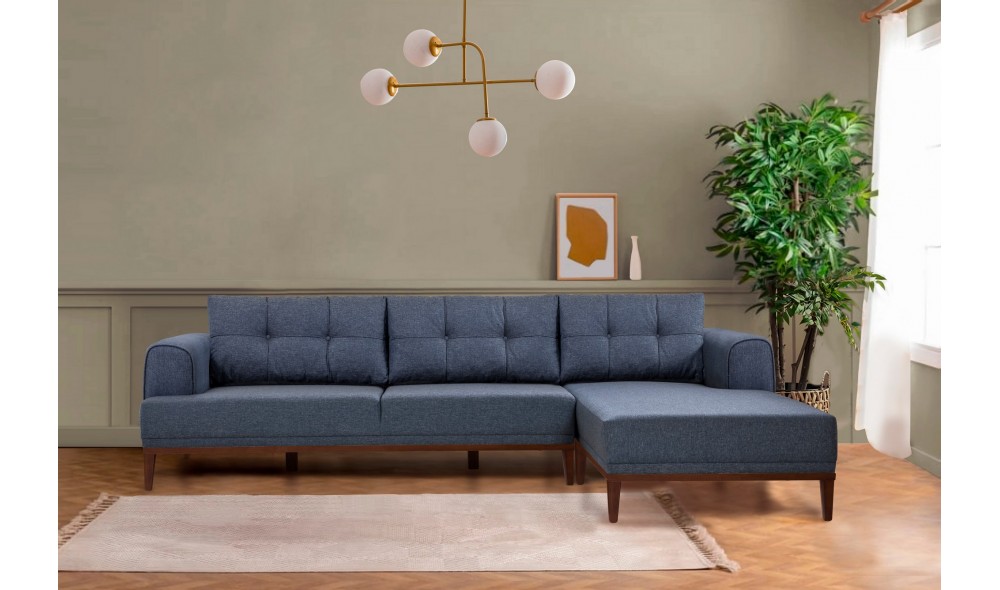 Canapea de coltar, Vina Corner - Albastru inchisNuc, 295 x 82 x 179 cm