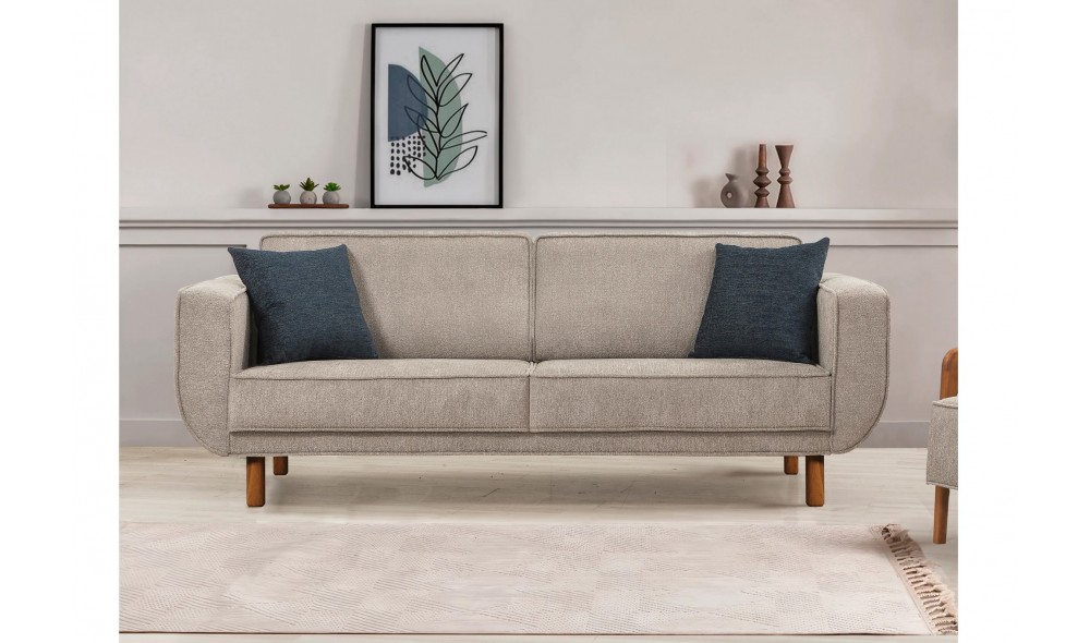 Canapea extensibila cu 3 locuri, Larus 3 - Nuc, Gri, 223 x 81 x 92 cm