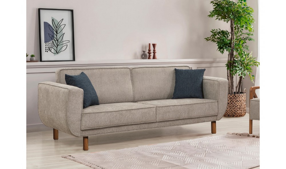 Canapea extensibila cu 3 locuri, Larus 3 - Nuc, Gri, 223 x 81 x 92 cm