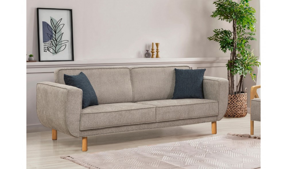 Canapea extensibila cu 3 locuri, Larus 3 - Stejar, Gri, 223 x 81 x 92 cm