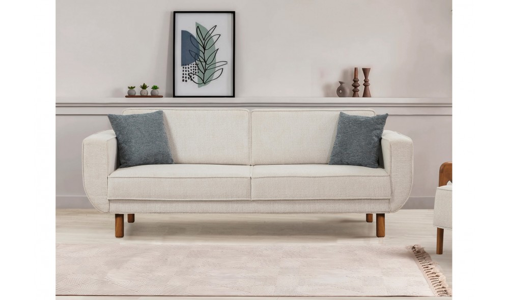 Canapea extensibila cu 3 locuri, Larus 3 - Nuc, Smantana, 223 x 81 x 92 cm