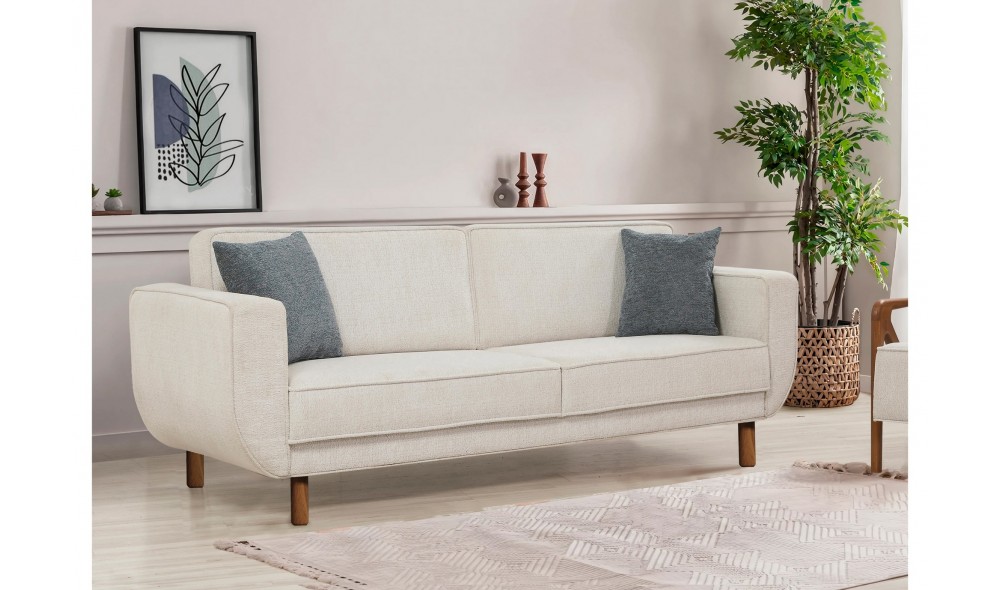 Canapea extensibila cu 3 locuri, Larus 3 - Nuc, Smantana, 223 x 81 x 92 cm