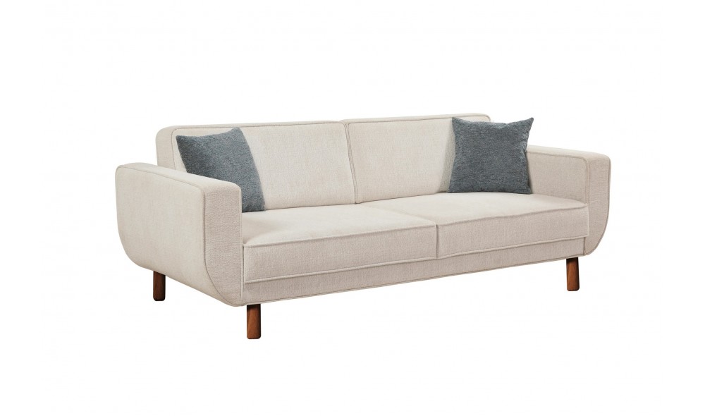 Canapea extensibila cu 3 locuri, Larus 3 - Nuc, Smantana, 223 x 81 x 92 cm