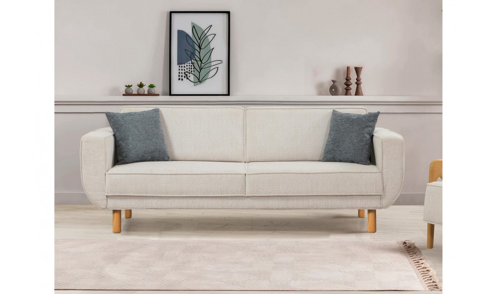 Canapea extensibila cu 3 locuri, Larus 3 - Stejar, crem, 223 x 81 x 92 cm