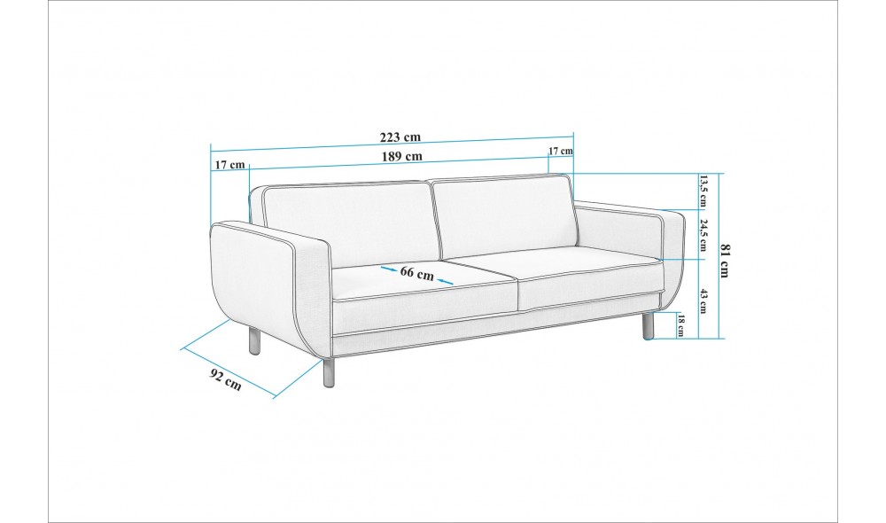 Canapea extensibila cu 3 locuri, Larus 3 - Stejar, crem, 223 x 81 x 92 cm