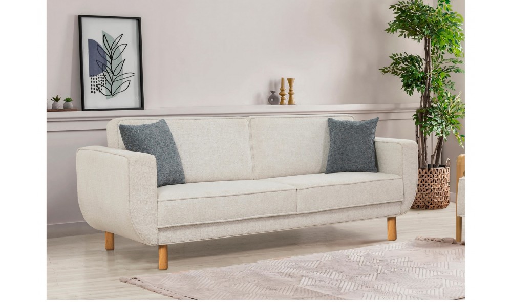 Canapea extensibila cu 3 locuri, Larus 3 - Stejar, crem, 223 x 81 x 92 cm