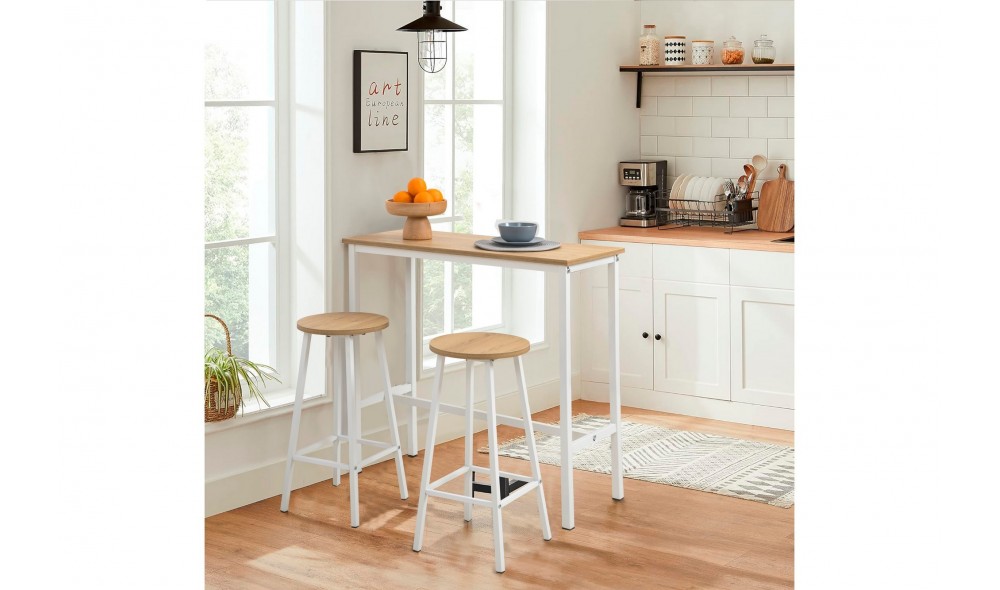 Set masa de bar si scaun (3 bucati), Mola Set 100, Alb, 100 x 90 x 40 cm